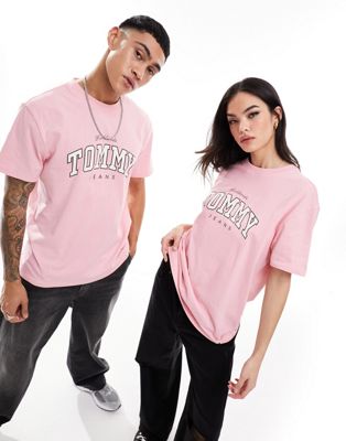 Tommy Jeans unisex regular varsity logo t-shirt in pink