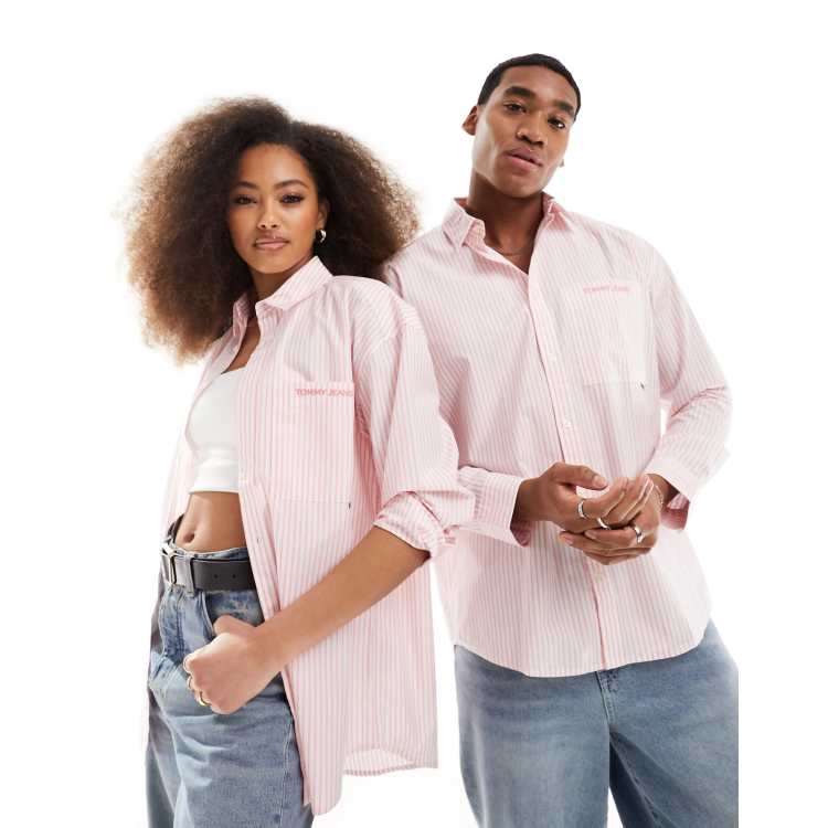 Tommy Jeans Unisex relaxed classic shirt in pink stripe ASOS
