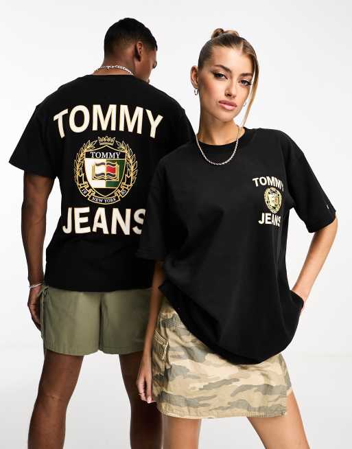 Tommy Jeans - Unisex - Sort T-shirt med luksuslogo på brystet