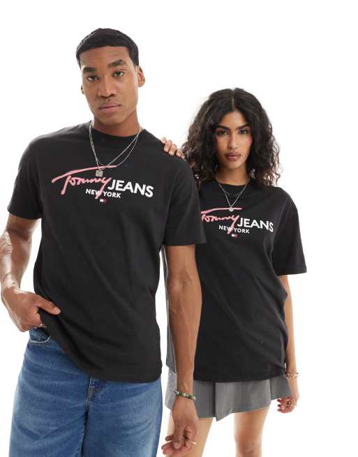 Tommy Jeans - Unisex - Sort T-shirt med sprayprint i pangfarve i regular fit