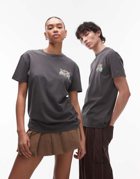 Tommy Jeans - Unisex - Sort T-shirt med tropisk rygprint - view 1