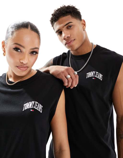 Tommy Jeans - Unisex - Sort tanktop med college-detaljer i regular fit