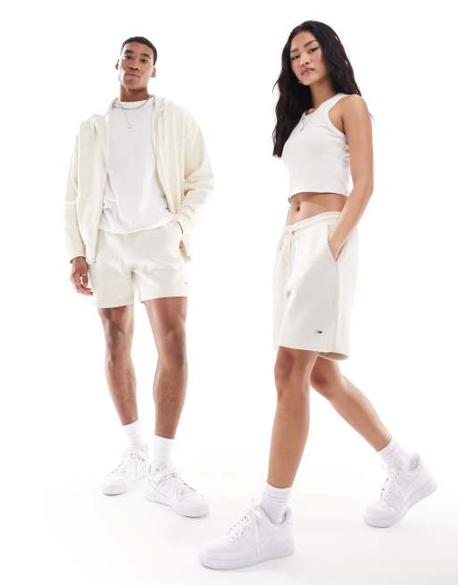 Tommy Jeans Unisex – Szorty z dżerseju w kolorze złamanej bieli
