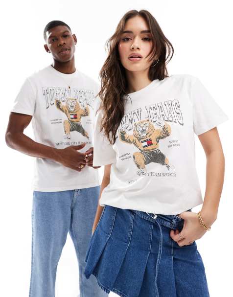 Tommy Jeans – Unisex-T-Shirt in Wollweiß mit College-Tigerprint - view 1