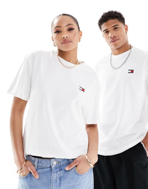 Tommy Jeans - Unisex T-shirt met badge-logo en normale pasvorm in wit