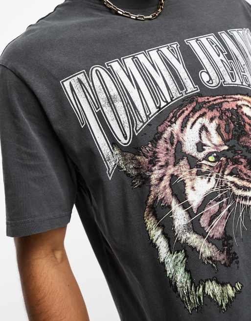 Tommy Jeans unisex vintage tiger logo t-shirt in charcoal