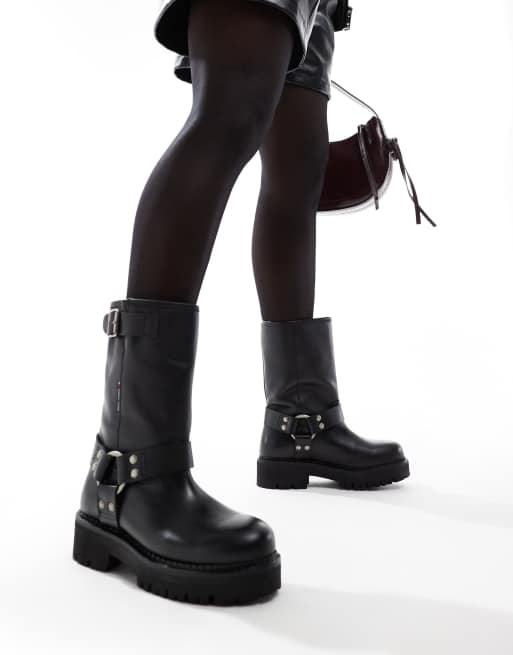 Tommy Jeans urban biker boots in black ASOS