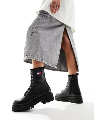 Tommy Jeans Urban Leather Boots In Black