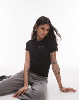 Tommy Jeans usa linear logo t-shirt in black-White