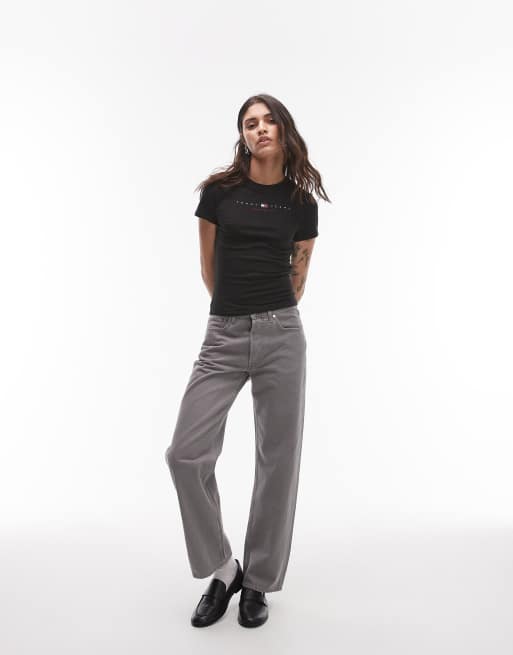 Tommy Jeans USA linear logo t-shirt in black