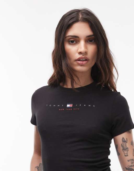 Tommy Jeans – USA – Svart t-shirt med linjär logga, 3 av 4