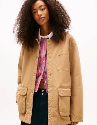 Tommy Jeans - Utility-Jacke aus Twill in Braun mit Cordkragen-Brown