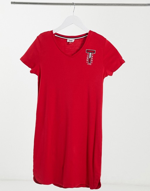Tommy Jeans v-neck logo t-shirt dress in red