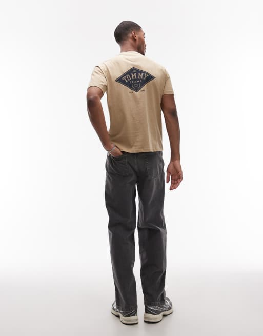 Tommy Jeans varsity back print graphic T-shirt in tan | ASOS