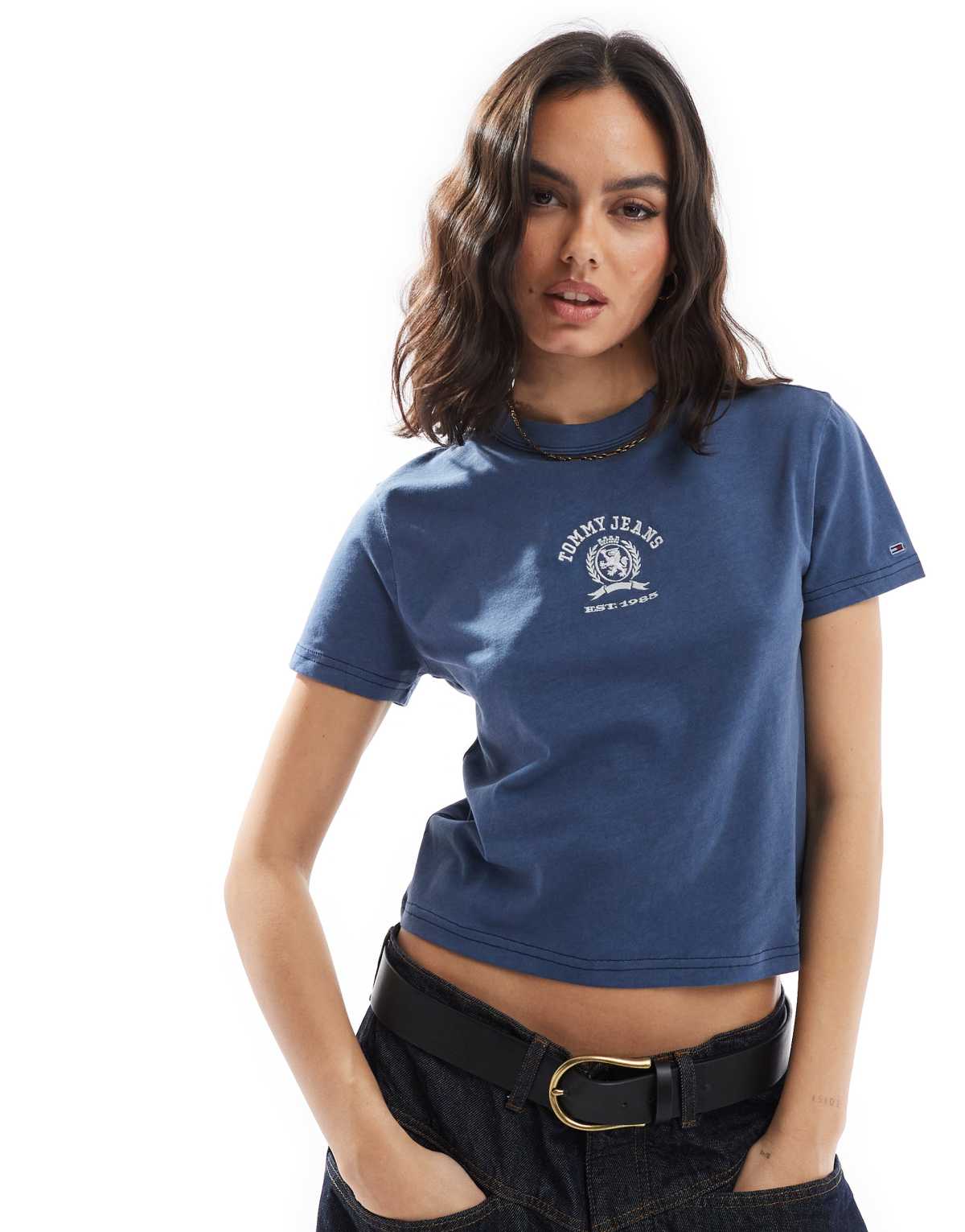 Tommy Jeans varsity crest logo t-shirt in navy