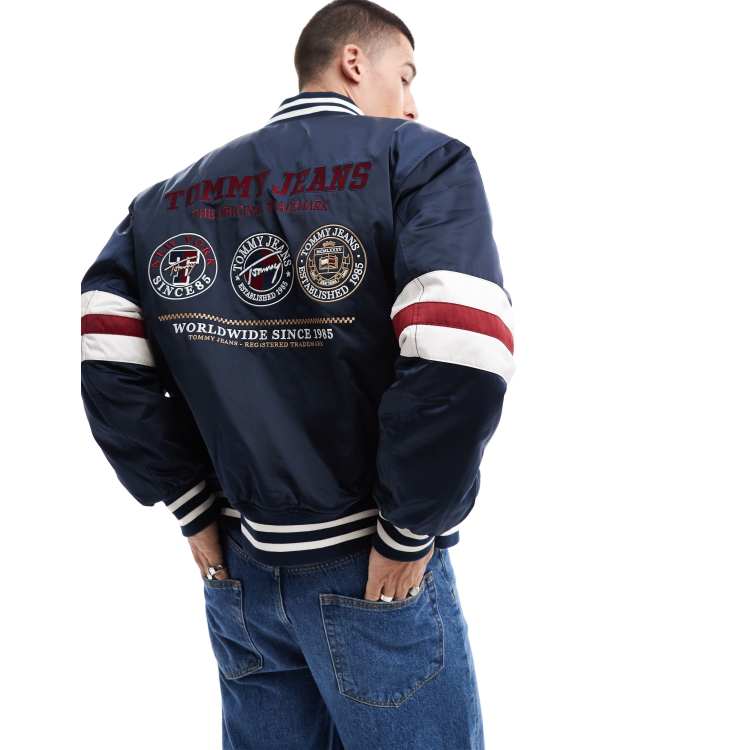 Tommy Jeans varsity explorer bomber jacket in navy ASOS