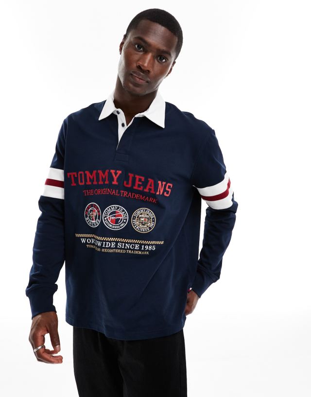 Tommy Jeans - varsity explorer rugby shirt in navy