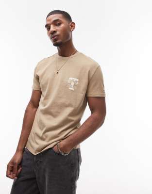 Tommy Jeans varsity graphic chest logo T-shirt in washed tan-Neutral