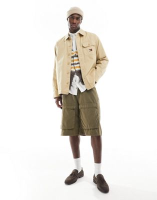 Tommy Jeans varsity hero overshirt in sand-Neutral