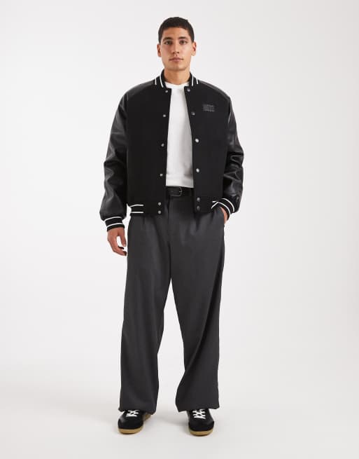 Tommy Jeans - Varsity jack met logo en leren mouwen in zwart , 2 van 5