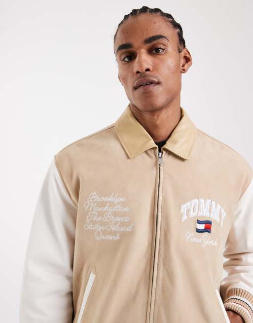 Tommy Jeans - Varsity jack van echt suède in beige, 5 van 5