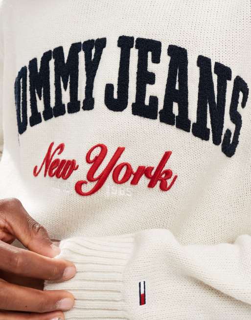 Tommy Jeans varsity logo jumper in off white, 2 of 4