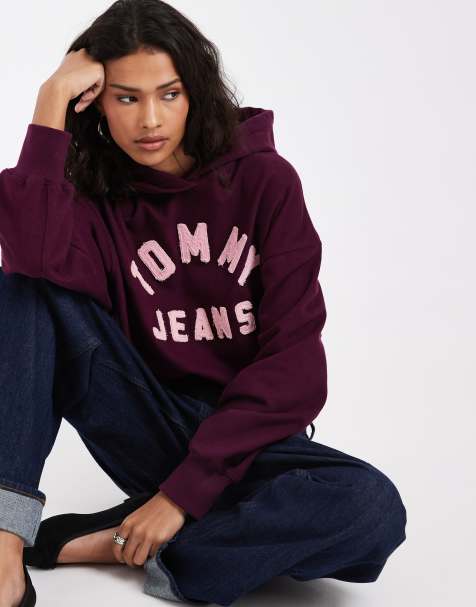 Tommy Jeans varsity logo oversized hoodie in burgundy - view 1