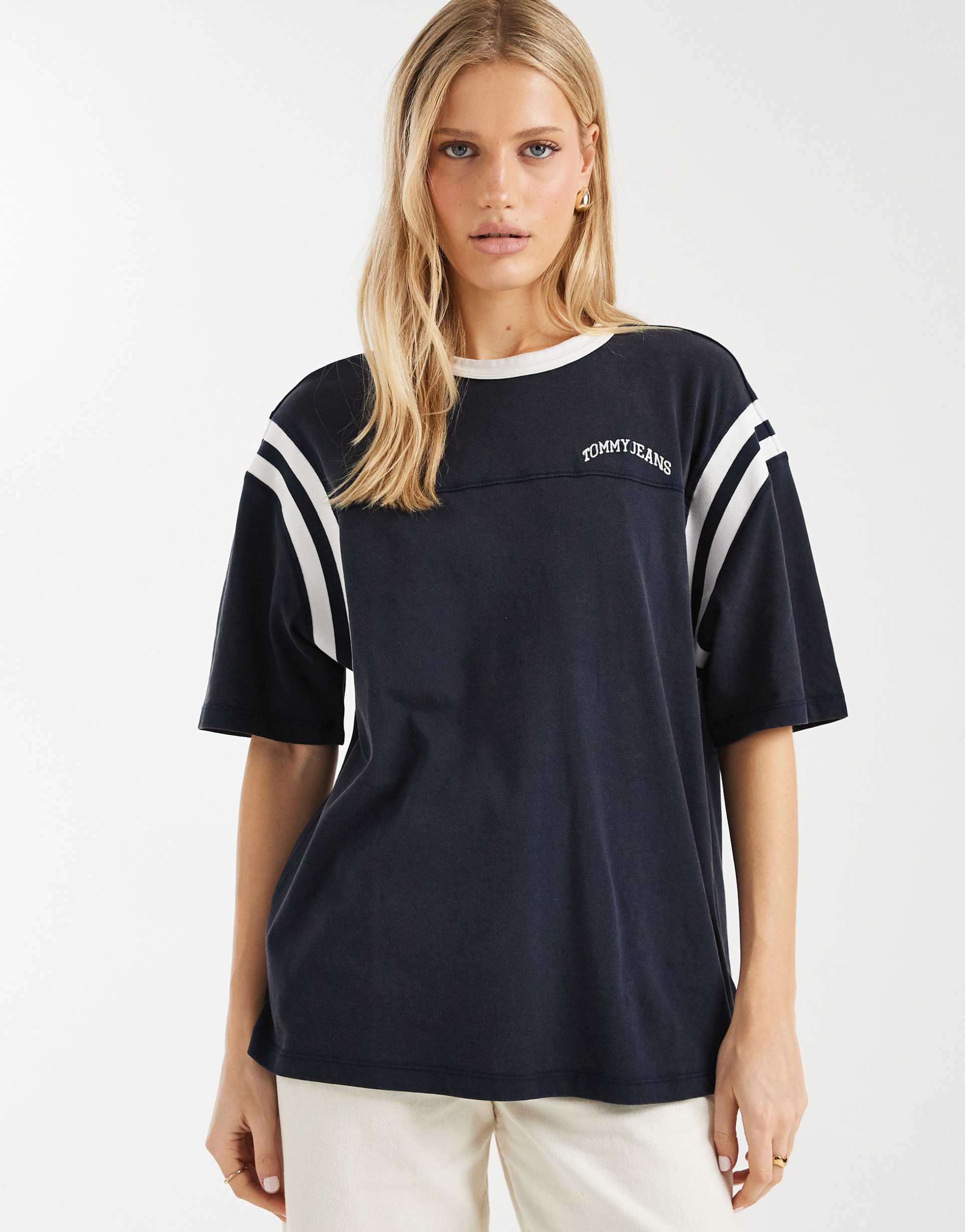 tommy jeans varsity logo oversized t-shirt in navy
