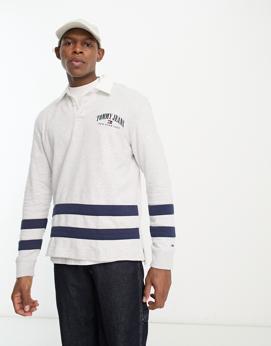 Tommy Jeans varsity logo relaxed fit rugby polo in grey marl