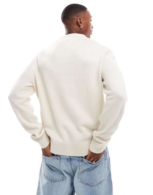 Tommy Jeans varsity logo sweater in off white, 3 of 4