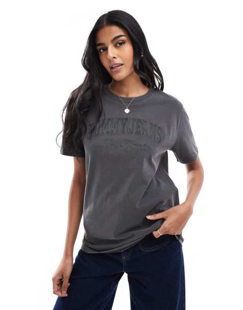 Tommy Jeans varsity logo t-shirt in washed black - view 1
