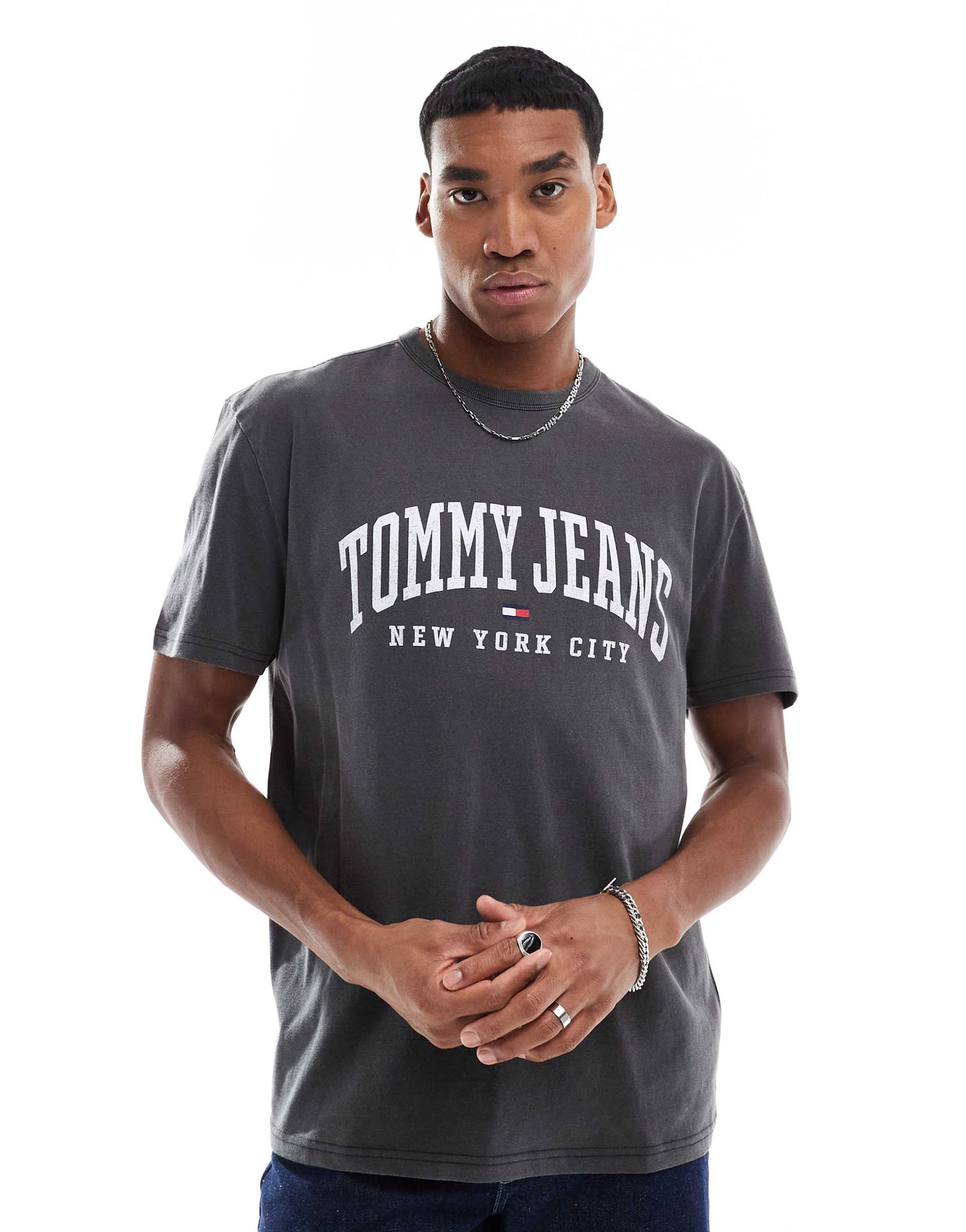 tommy jeans varsity logo t-shirt in washed gray