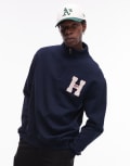 [Tommy Jeans] Tommy Jeans varsity patch 1/4 zip sweatshirt in navy L OCEAN CAVERN