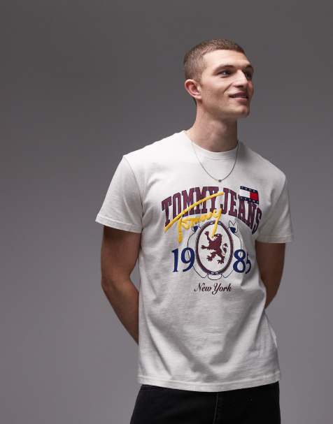 Tommy Jeans varsity university graphic t-shirt in oatmeal - view 1