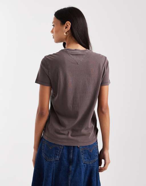 Tommy Jeans - Vasket brun T-shirt med falmet logo, 3 af 4