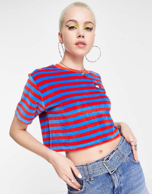 Tommy Jeans velour stripe t-shirt in multi, 3 of 4