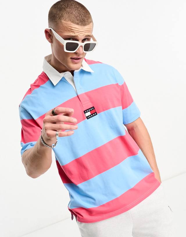 Tommy Jeans - vertical block stripe polo shirt in pink