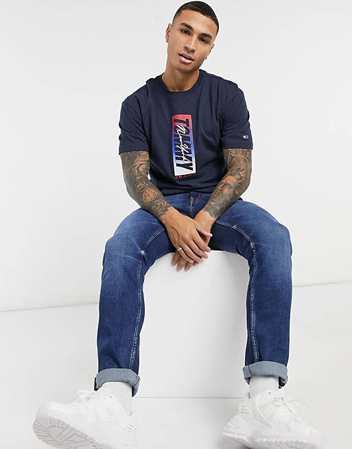 Tommy Jeans vertical front logo navy box t-shirt ASOS in | twilight