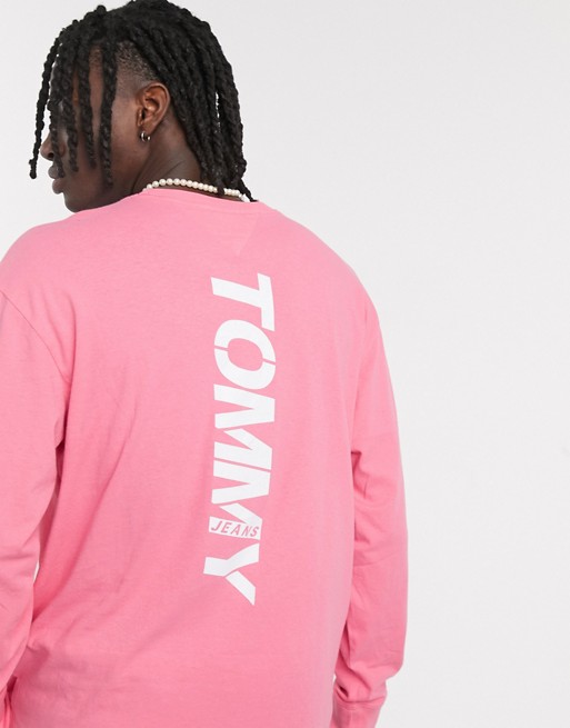 Tommy Jeans vertical logo long sleeve top relaxed fit in washed pink