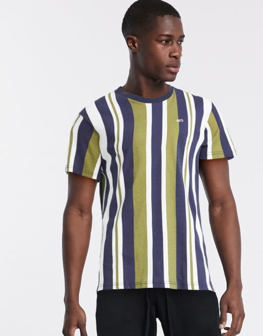 Tommy Jeans vertical stripe t-shirt in khaki multi | ASOS