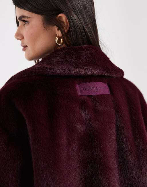 Tommy Jeans veste à logo drapeau en faux-fur bordeaux, 3 de 4