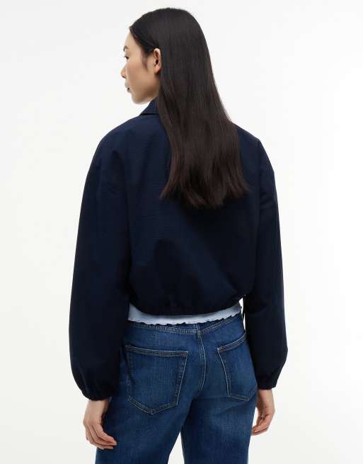 Tommy Jeans veste coach décontractée en seersucker à ourlet à cordon de serrage bleu foncé, 4 de 6