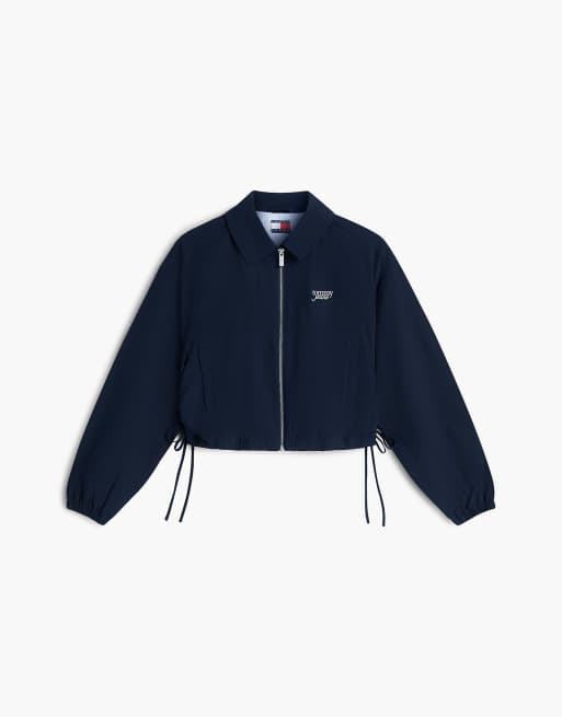 Tommy Jeans veste coach décontractée en seersucker à ourlet à cordon de serrage bleu foncé, 5 de 6