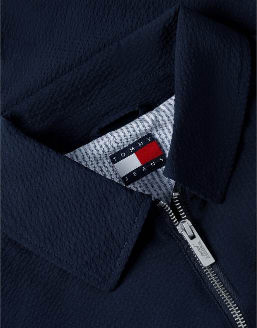 Tommy Jeans veste coach décontractée en seersucker à ourlet à cordon de serrage bleu foncé, 6 de 6