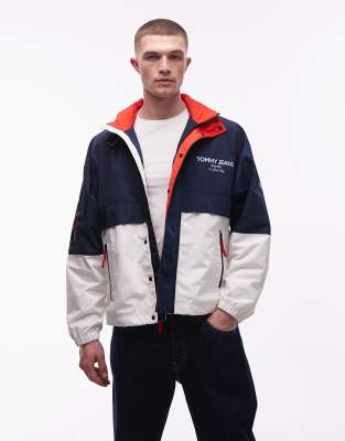 Tommy Jeans - Veste coupe-vent color block - Bleu marine et blanc