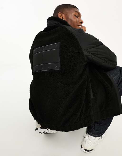 Tommy Jeans - Veste en imitation peau de mouton et matériaux variés - Noir