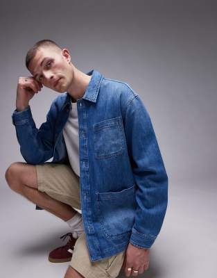 Tommy Jeans - Veste en jean style workwear - Bleu moyen délavé