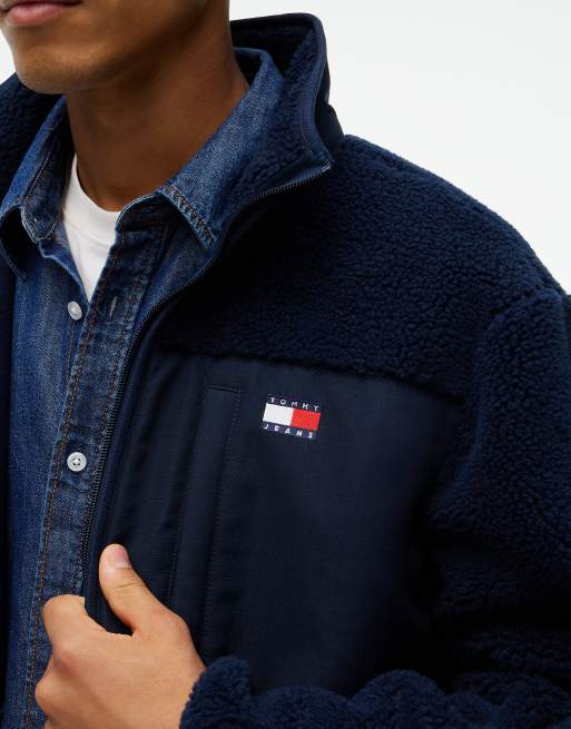 Tommy Jeans Veste en polaire teddy à textures mixtes bleu foncé, 3 de 6