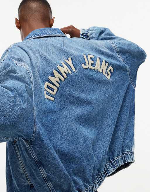 Tommy Jeans veste Harrington en jean délavé coupe relaxed bleu denim moyen, 4 de 7