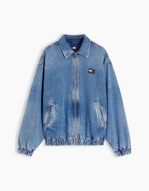 Tommy Jeans veste Harrington en jean délavé coupe relaxed bleu denim moyen, 6 de 7